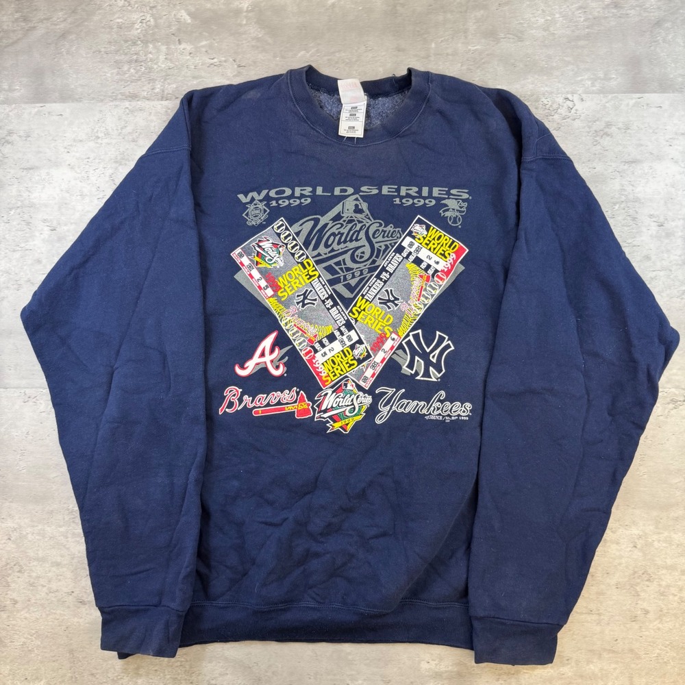 Vintage 1999‎ World Series Braves vs Yankees Sweatshirt Navy Blue XXL MLB